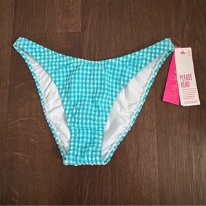 Lilly Pulitzer Pico High Cut Bikini Bottom Turquoise Oasis Crinkle Gingham Swim